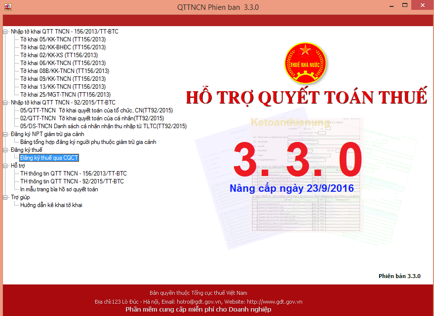 Phần mềm đăng ký mã số thuế cá nhân QTTNCN 3.3.0 mới nhất 2016